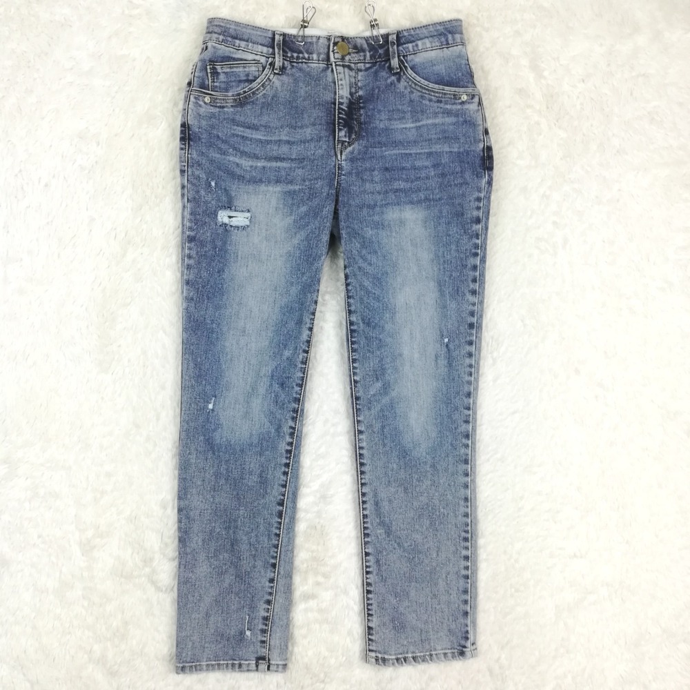 Democracy Womens Jeans "Ab"solution Slim Leg Blue Denim Distressed Mid Rise 6
